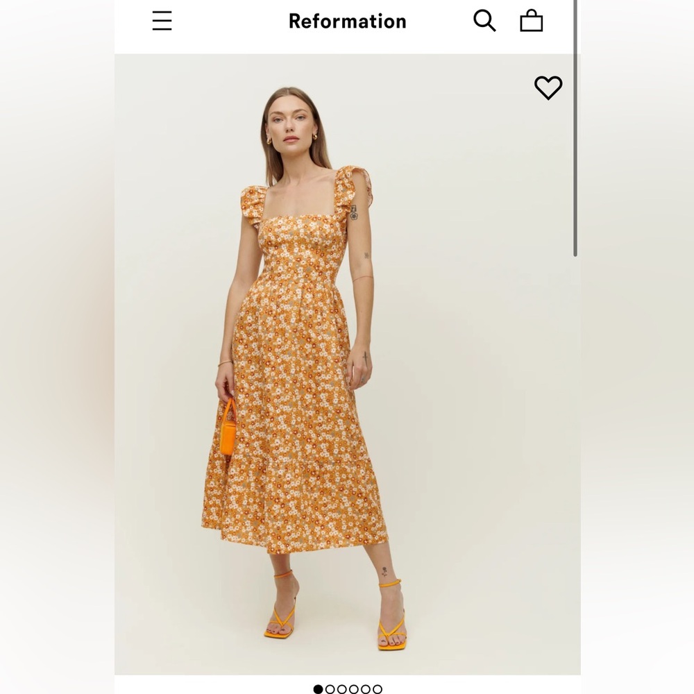 Reformation Orange Floral Midi Dress